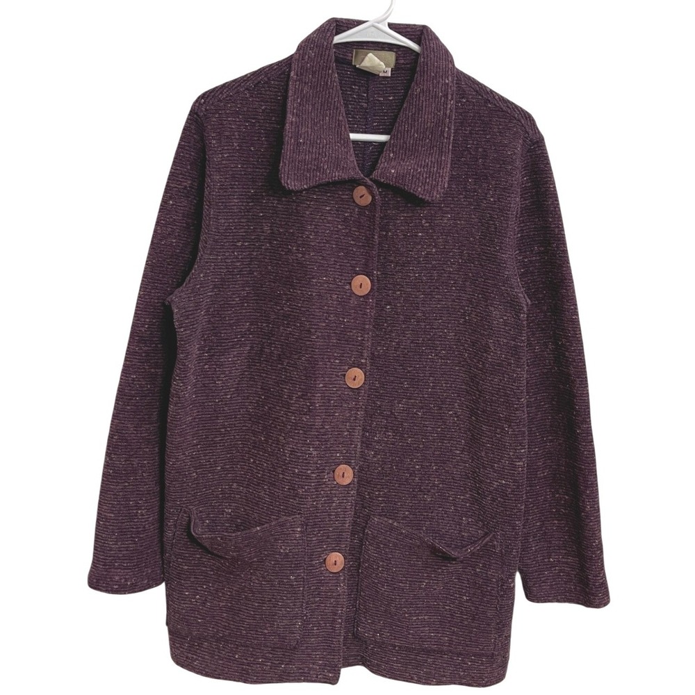 Territory Ahead Lagenlook Textured Knit Jacket Plum Button Front Art Teacher M